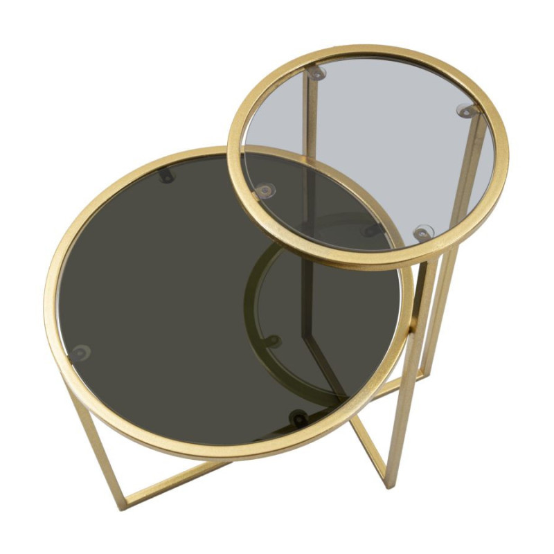 Table d'appoint moderne Ronde 2 niveaux en Métal Doré Verre Transparent Levels 