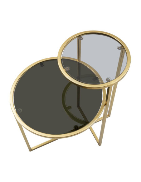 Table d'appoint moderne Ronde 2 niveaux en Métal Doré Verre Transparent Levels 
