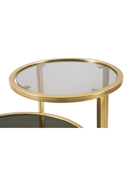 Table d'appoint moderne Ronde 2 niveaux en Métal Doré Verre Transparent Levels 