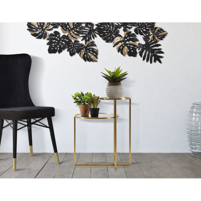 Table d'appoint moderne Ronde 2 niveaux en Métal Doré Verre Transparent Levels 