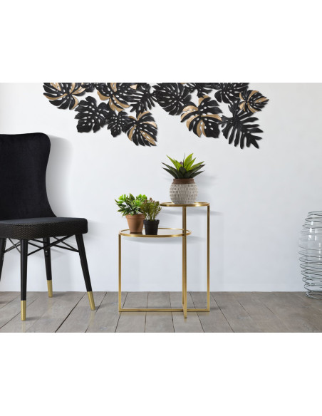 Table d'appoint moderne Ronde 2 niveaux en Métal Doré Verre Transparent Levels 