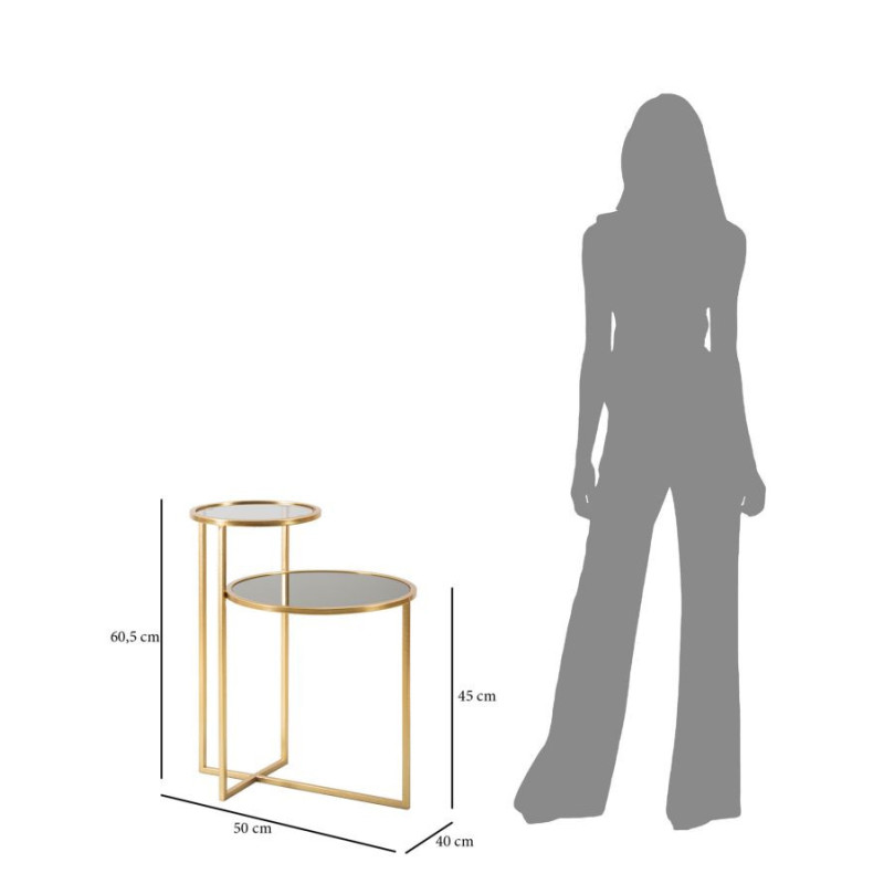 Table d'appoint moderne Ronde 2 niveaux en Métal Doré Verre Transparent Levels 