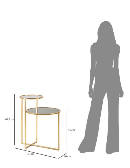 Table d'appoint moderne Ronde 2 niveaux en Métal Doré Verre Transparent Levels 