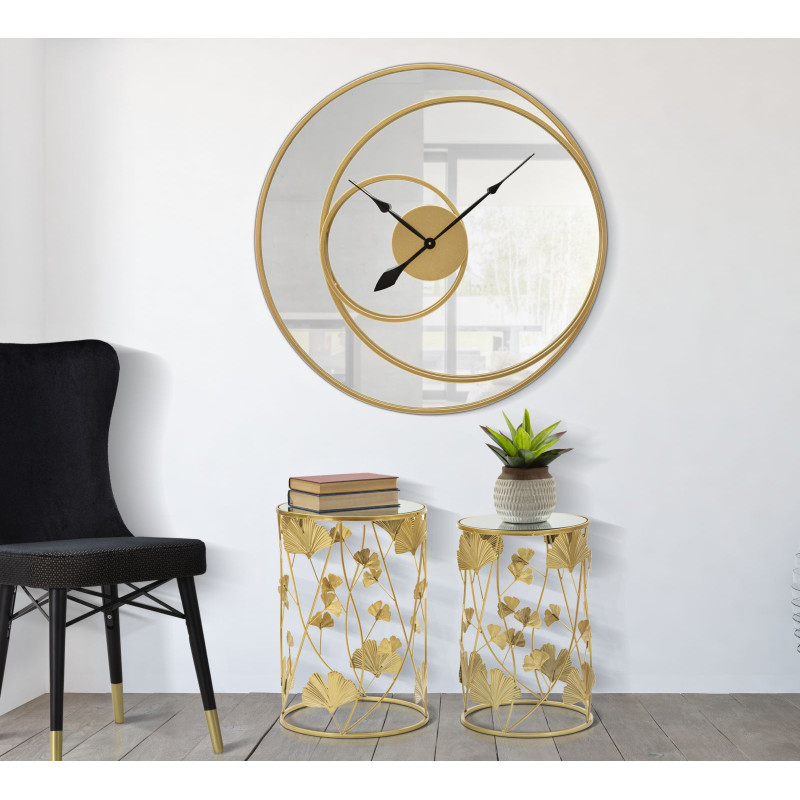 Grande Horloge murale moderne Ronde 90 cm en Métal Doré Miroir Specchio 