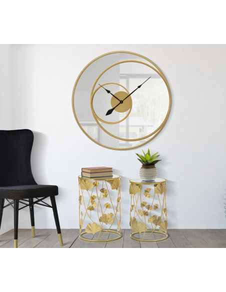 Grande Horloge murale moderne Ronde 90 cm en Métal Doré Miroir Specchio 