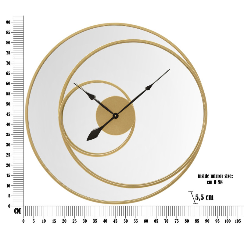 Grande Horloge murale moderne Ronde 90 cm en Métal Doré Miroir Specchio 