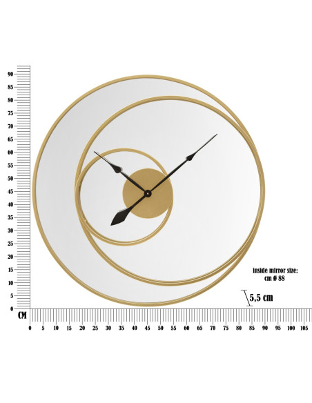 Grande Horloge murale moderne Ronde 90 cm en Métal Doré Miroir Specchio 