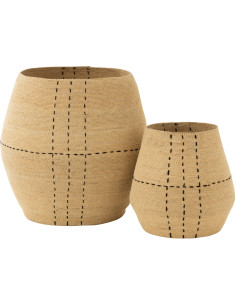 Panier de rangement Ovale en Jonc de mer Naturel Noir Motif tirets Emna (Lot de 2) - 1