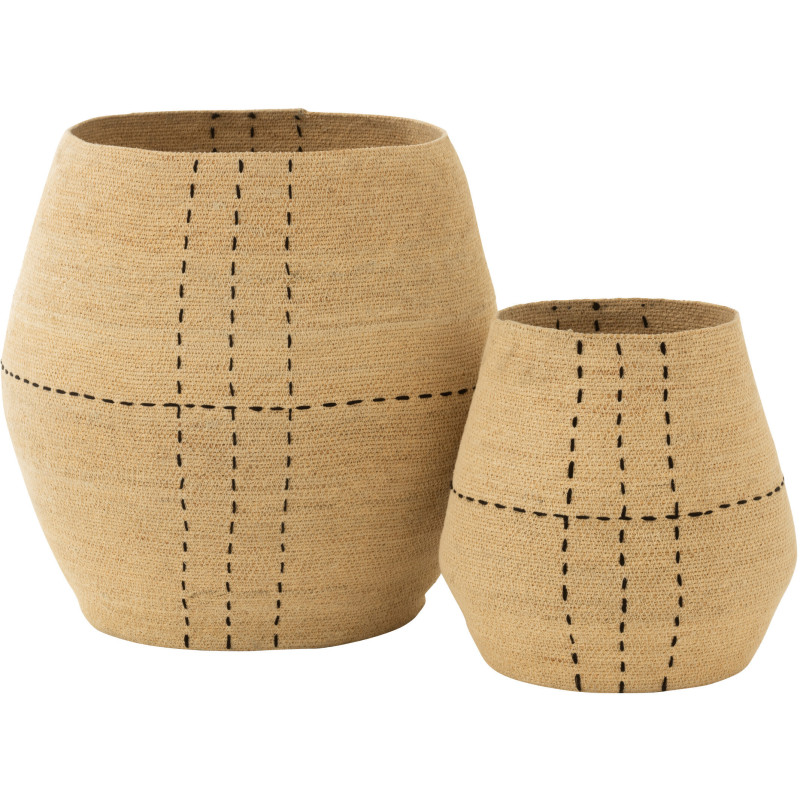 Panier de rangement Ovale en Jonc de mer Naturel Noir Motif tirets Emna (Lot de 2) - 1