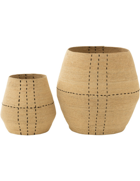 Panier de rangement Ovale en Jonc de mer Naturel Noir Motif tirets Emna (Lot de 2) - 2