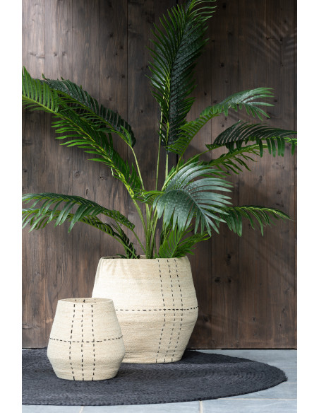 Panier de rangement Ovale en Jonc de mer Naturel Noir Motif tirets Emna (Lot de 2) - 3