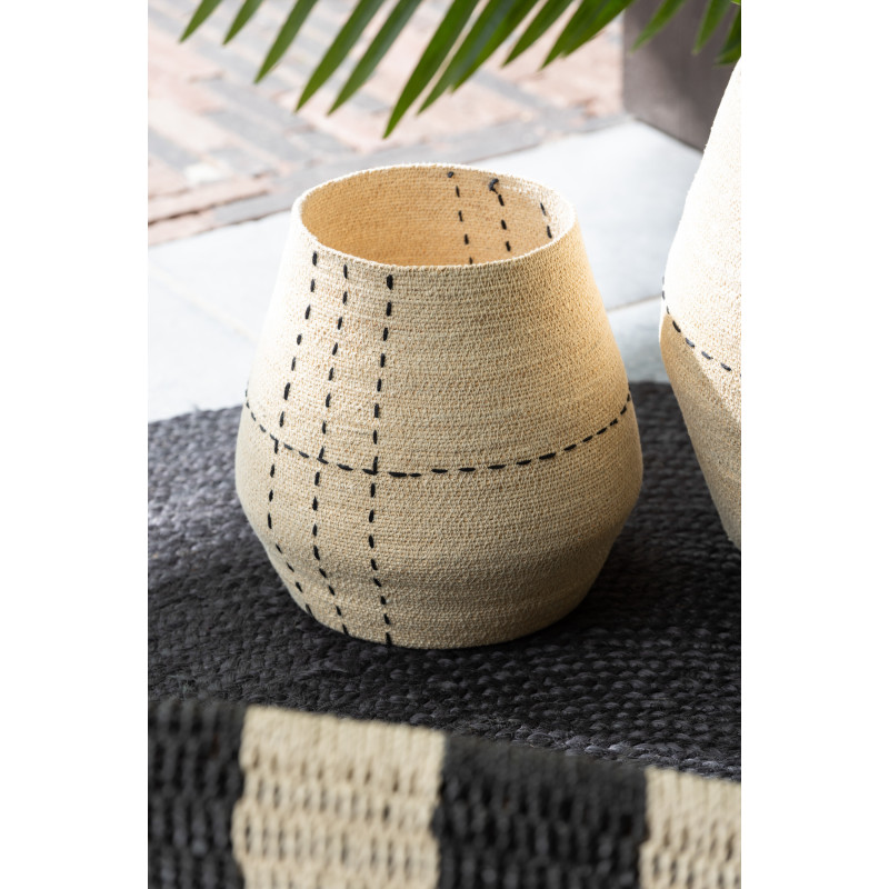 Panier de rangement Ovale en Jonc de mer Naturel Noir Motif tirets Emna (Lot de 2) - 4