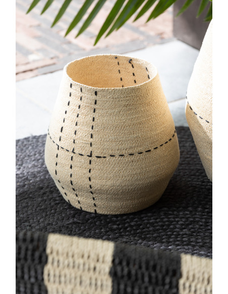 Panier de rangement Ovale en Jonc de mer Naturel Noir Motif tirets Emna (Lot de 2) - 4