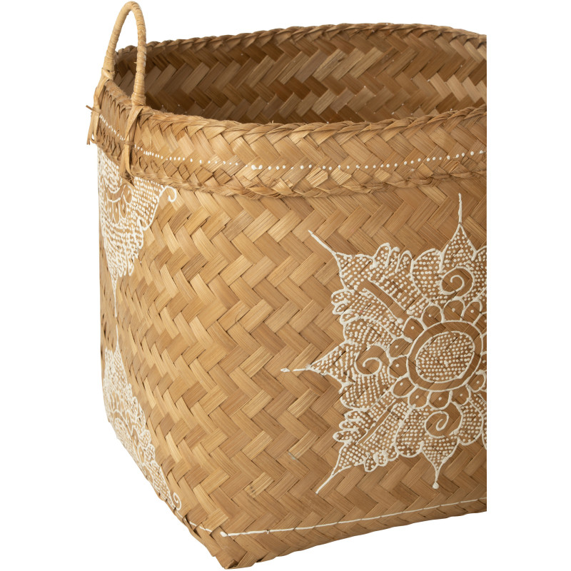 Panier de rangement avec anses Carré en Bambou Naturel Blanc Motif fleur Loreen (Lot de 3) - 2