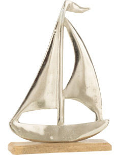 Objet déco à poser Bateau Hauteur 30 cm en Métal Argenté Bois Naturel Coriss - 1