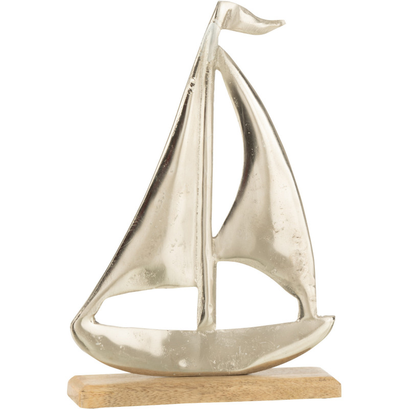 Objet déco à poser Bateau Hauteur 30 cm en Métal Argenté Bois Naturel Coriss - 1