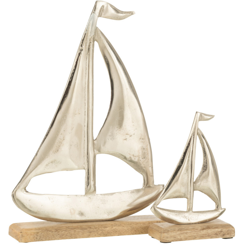 Objet déco à poser Bateau Hauteur 30 cm en Métal Argenté Bois Naturel Coriss - 2