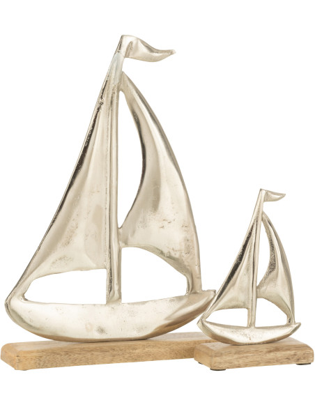 Objet déco à poser Bateau Hauteur 30 cm en Métal Argenté Bois Naturel Coriss - 2