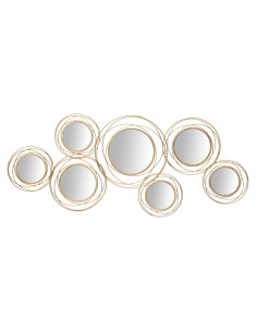 Grande déco murale moderne Cercles 124x53 en Métal Doré Miroir Round 