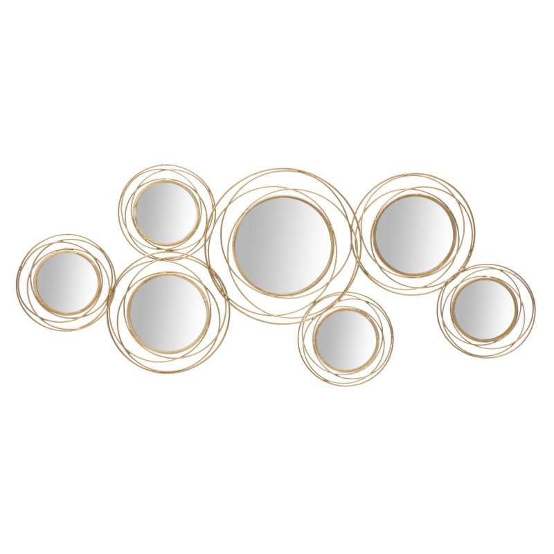 Grande déco murale moderne Cercles 124x53 en Métal Doré Miroir Round 
