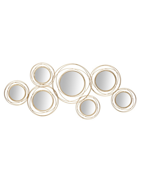 Grande déco murale moderne Cercles 124x53 en Métal Doré Miroir Round 