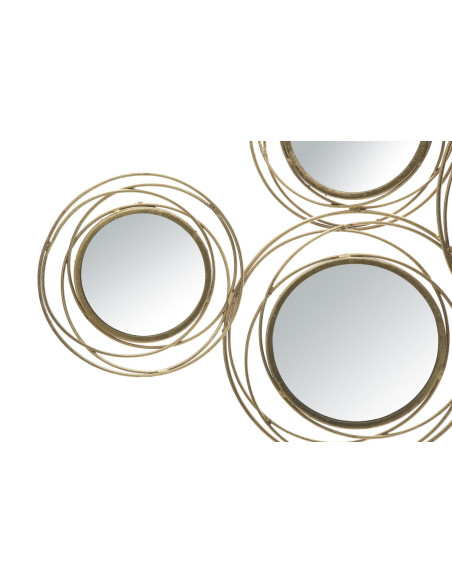 Grande déco murale moderne Cercles 124x53 en Métal Doré Miroir Round 