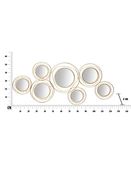 Grande déco murale moderne Cercles 124x53 en Métal Doré Miroir Round 
