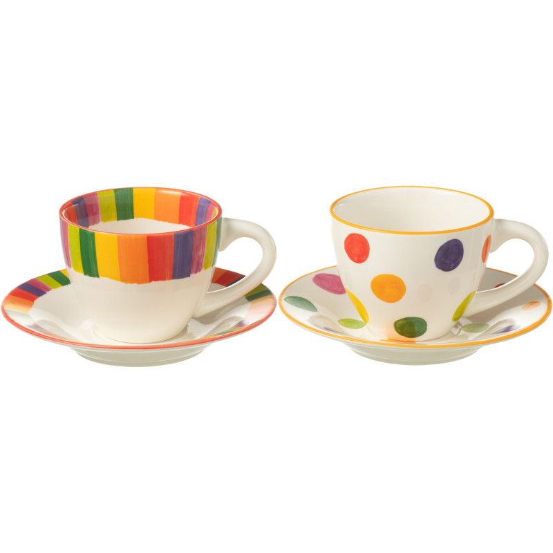 Coffret 6 tasses en Porcelaine Motif pois et lignes Polka - 1