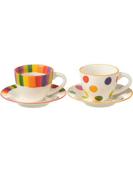 Coffret 6 tasses en Porcelaine Motif pois et lignes Polka - 1
