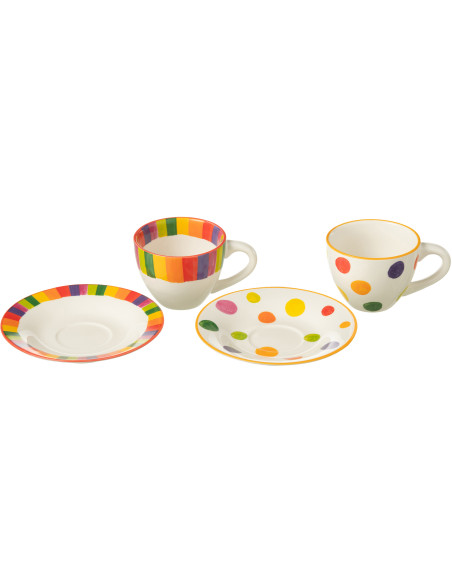 Coffret 6 tasses en Porcelaine Motif pois et lignes Polka - 2
