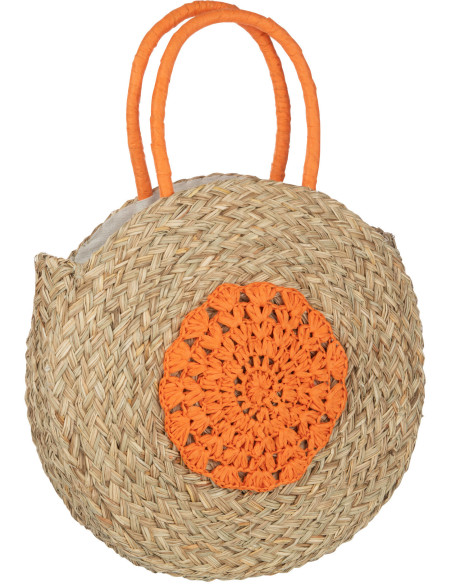 Sac de plage Rond 40 cm en Jonc de mer Naturel Orange Carlene - 1