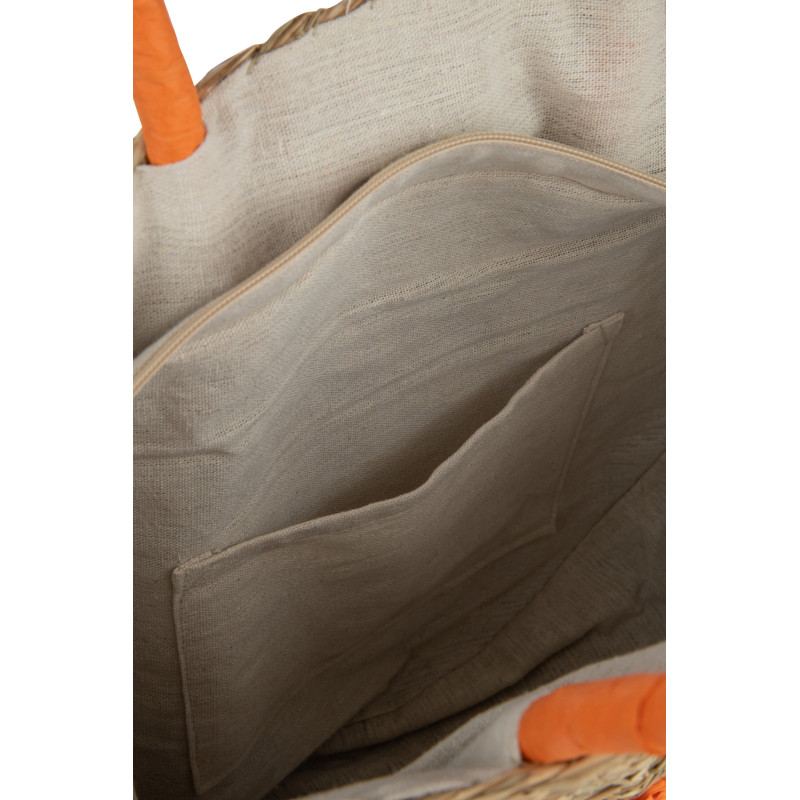 Sac de plage Rond 40 cm en Jonc de mer Naturel Orange Carlene - 3