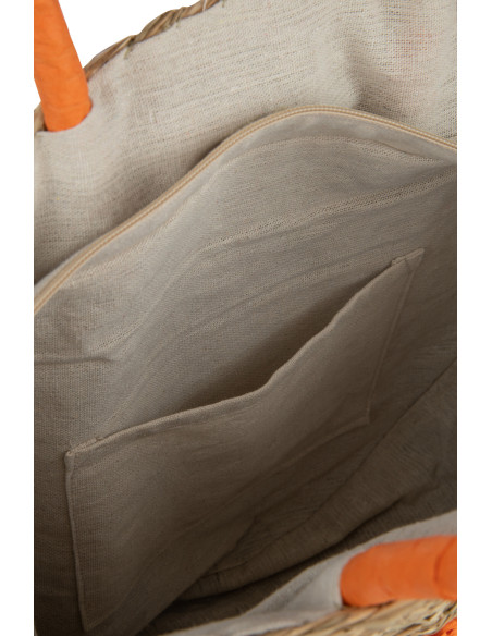Sac de plage Rond 40 cm en Jonc de mer Naturel Orange Carlene - 3