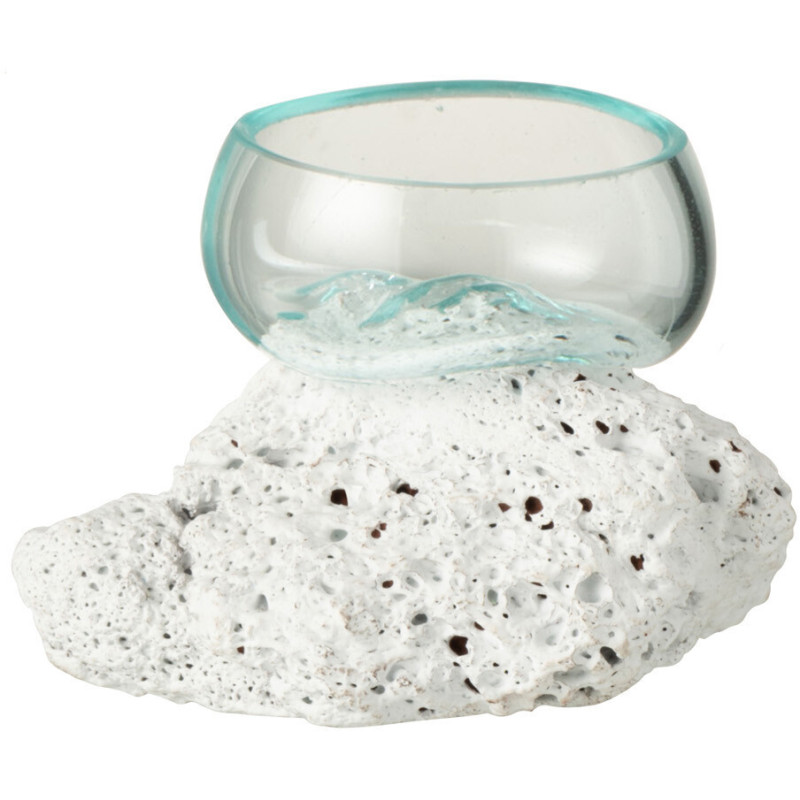 Vase Rond Mystia Hauteur 10 cm en Verre recyclé Transparent Pierre de lave Blanc Sur pied - 1