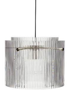 Grande Suspension moderne Diamètre 41 cm en Verre Transparent Texturé Métal Argenté Ripple - 2