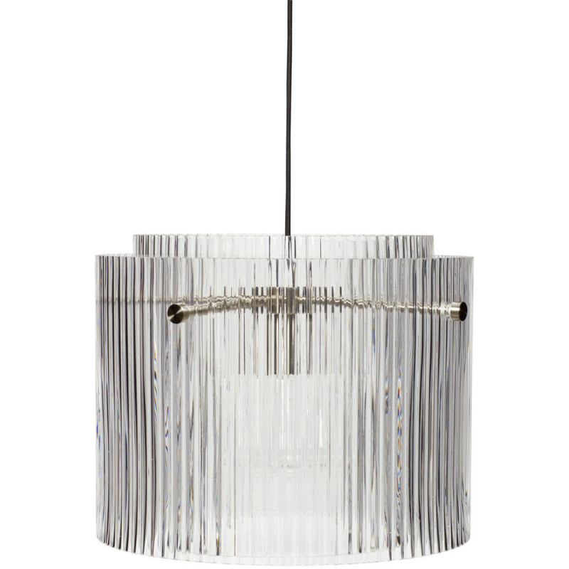 Grande Suspension moderne Diamètre 41 cm en Verre Transparent Texturé Métal Argenté Ripple - 2