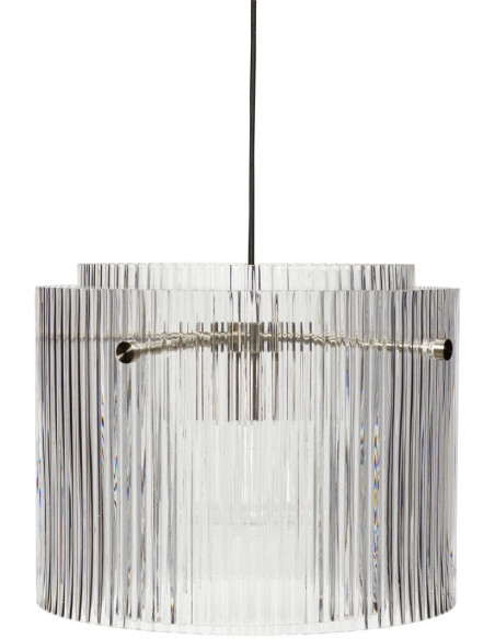 Grande Suspension moderne Diamètre 41 cm en Verre Transparent Texturé Métal Argenté Ripple - 2