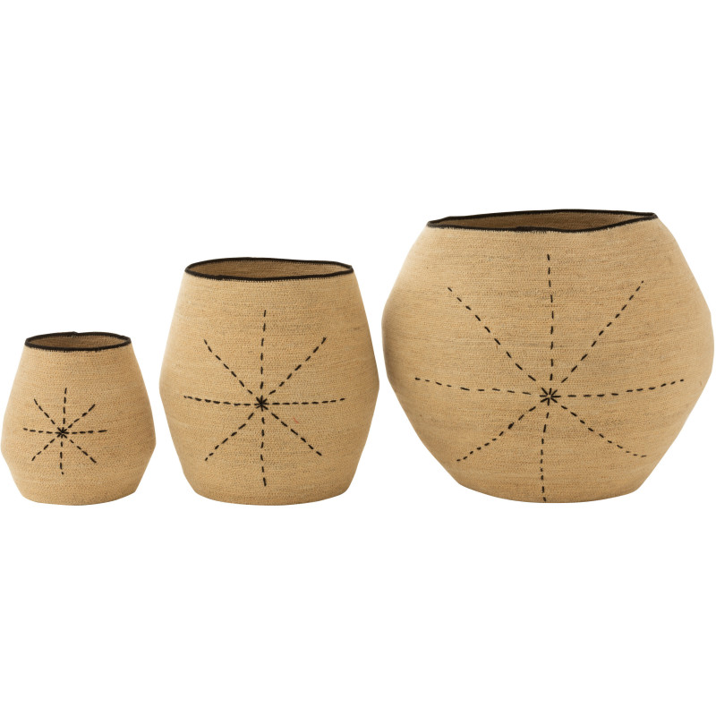 Panier de rangement Ovale en Jonc de mer Naturel Noir Motif tirets Emna (Lot de 3) - 2