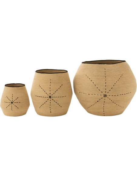 Panier de rangement Ovale en Jonc de mer Naturel Noir Motif tirets Emna (Lot de 3) - 2