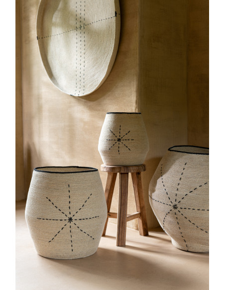 Panier de rangement Ovale en Jonc de mer Naturel Noir Motif tirets Emna (Lot de 3) - 3