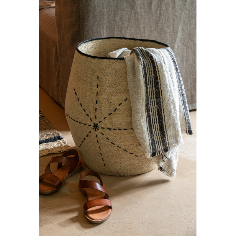 Panier de rangement Ovale en Jonc de mer Naturel Noir Motif tirets Emna (Lot de 3) - 4