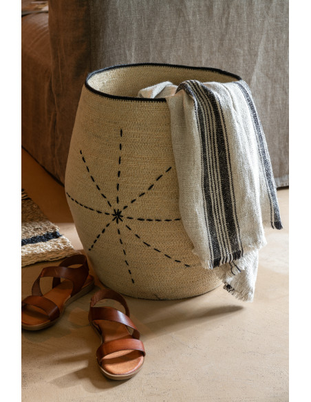 Panier de rangement Ovale en Jonc de mer Naturel Noir Motif tirets Emna (Lot de 3) - 4