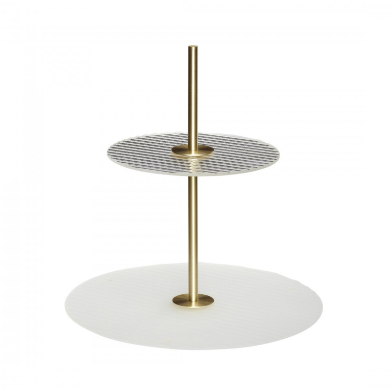 Présentoir à gâteaux moderne Rond 30 cm en Verre Blanc Transparent Métal Doré Effet laiton Ripple - 1