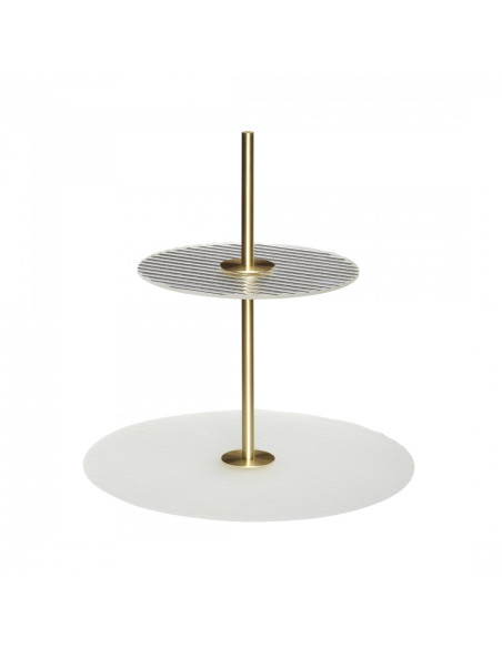 Présentoir à gâteaux moderne Rond 30 cm en Verre Blanc Transparent Métal Doré Effet laiton Ripple