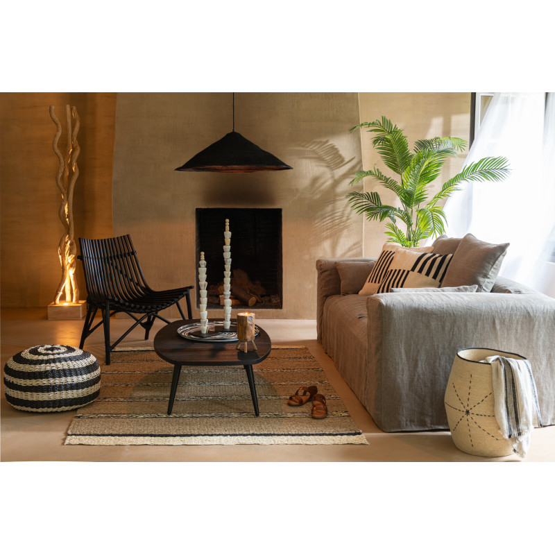 Panier de rangement Ovale en Jonc de mer Naturel Noir Motif tirets Emna (Lot de 3) - 6