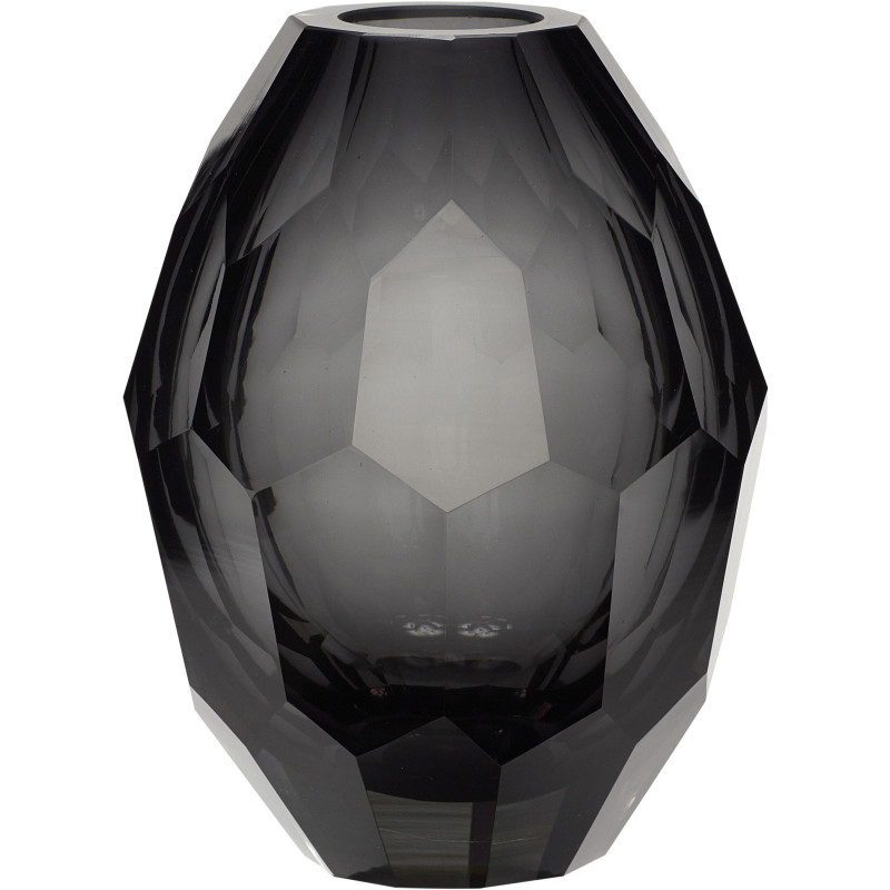 Vase moderne Rond Hauteur 17 cm en Verre soufflé Gris Facet - 1