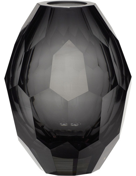 Vase moderne Rond Hauteur 17 cm en Verre soufflé Gris Facet - 1