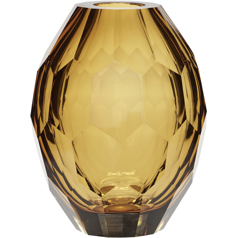 Vase moderne Rond Hauteur 17 cm en Verre soufflé Ambre Facet - 1