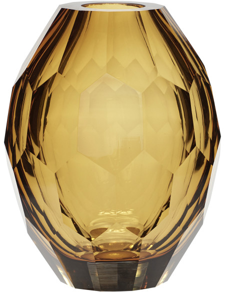 Vase moderne Rond Hauteur 17 cm en Verre soufflé Ambre Facet - 1