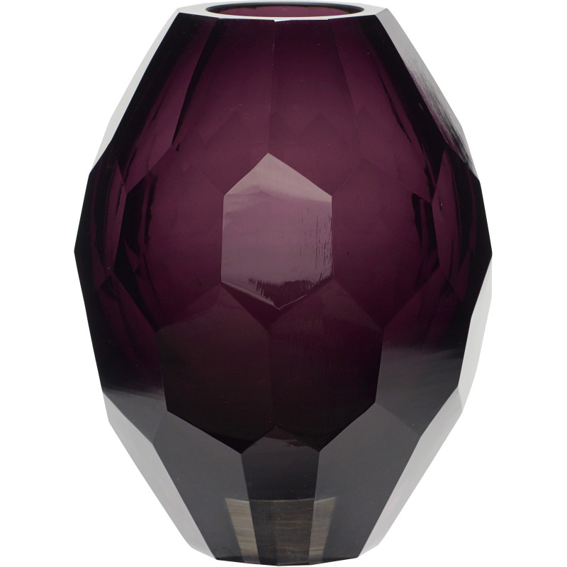 Vase moderne Rond Hauteur 17 cm en Verre soufflé Rouge bordeaux Facet - 1